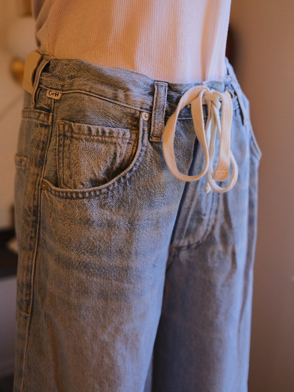 Citizens of Humanity Tie Waist Jeans Size 27 Wide Leg Light Wash Button Fly